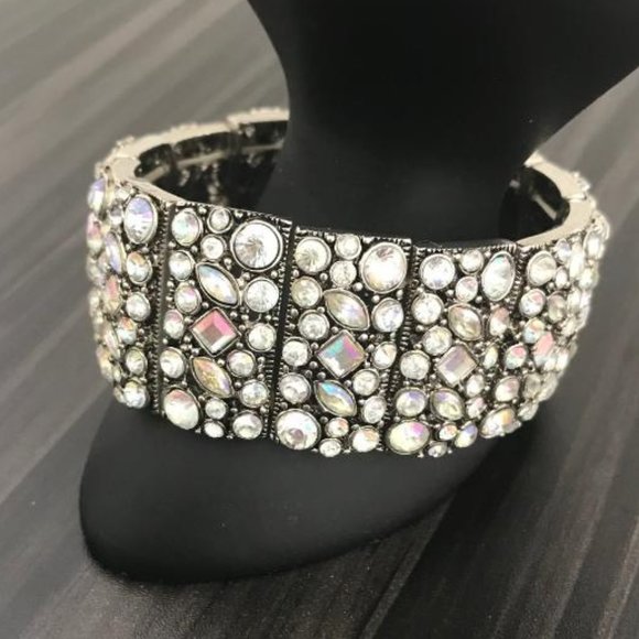 Silver-Tone & Rhinestone Stretch Panel Bracelet - Picture 3 of 6